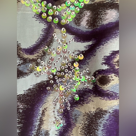 Y2K Silk Sheer Leopard Print w Wide sleeves and hand stitched beading- BOHO LUX - Picture 3 of 10